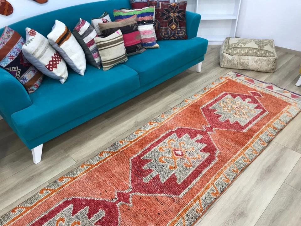 Soft wool rug, Handmade rug, Turkish vintage rug, Herki runner rug, 3 x 12.3 ft - Image 3 of 4