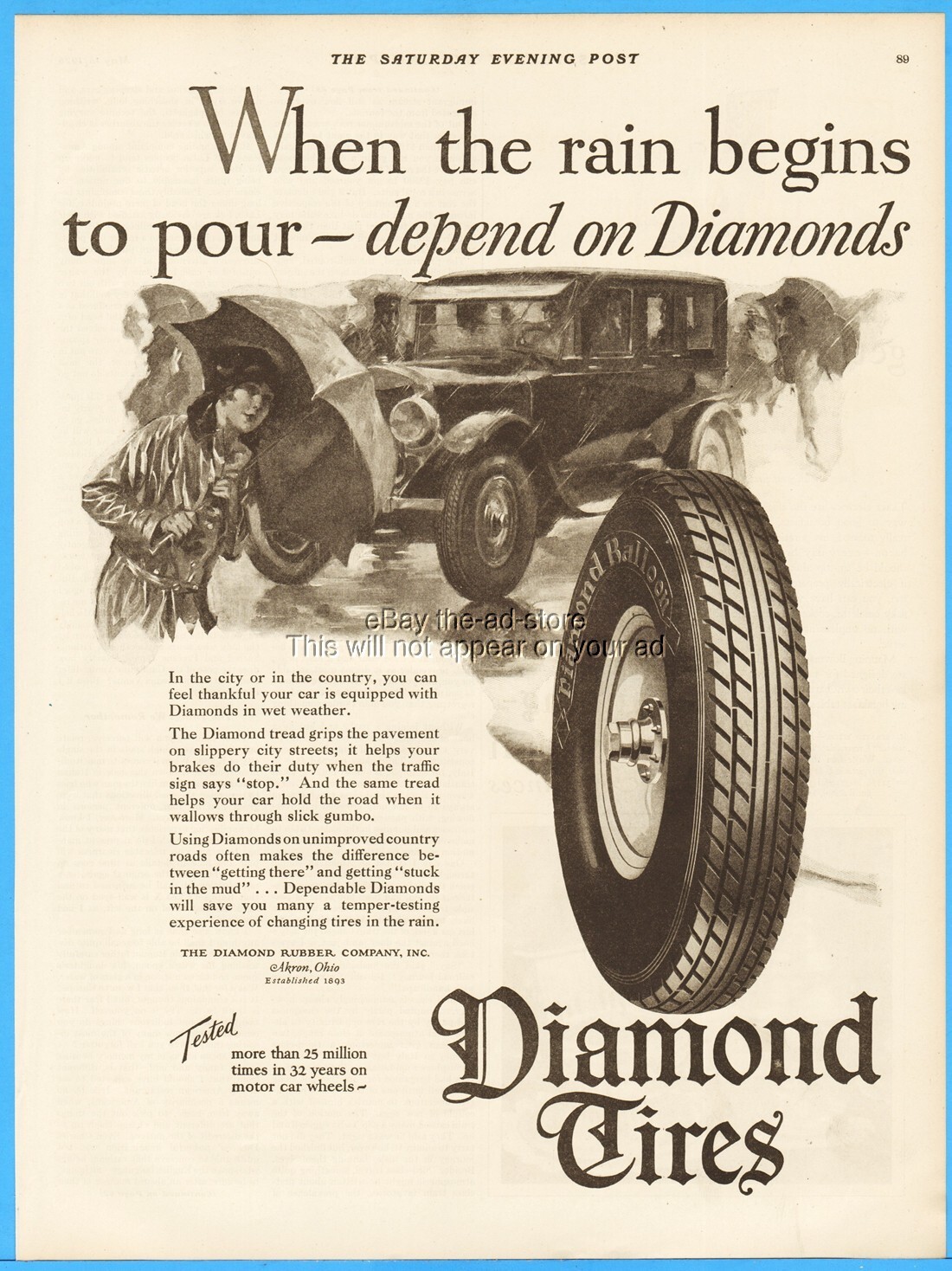 1926 Diamond Rubber Co Akron Ohio Automobile Car Tires When the Rain