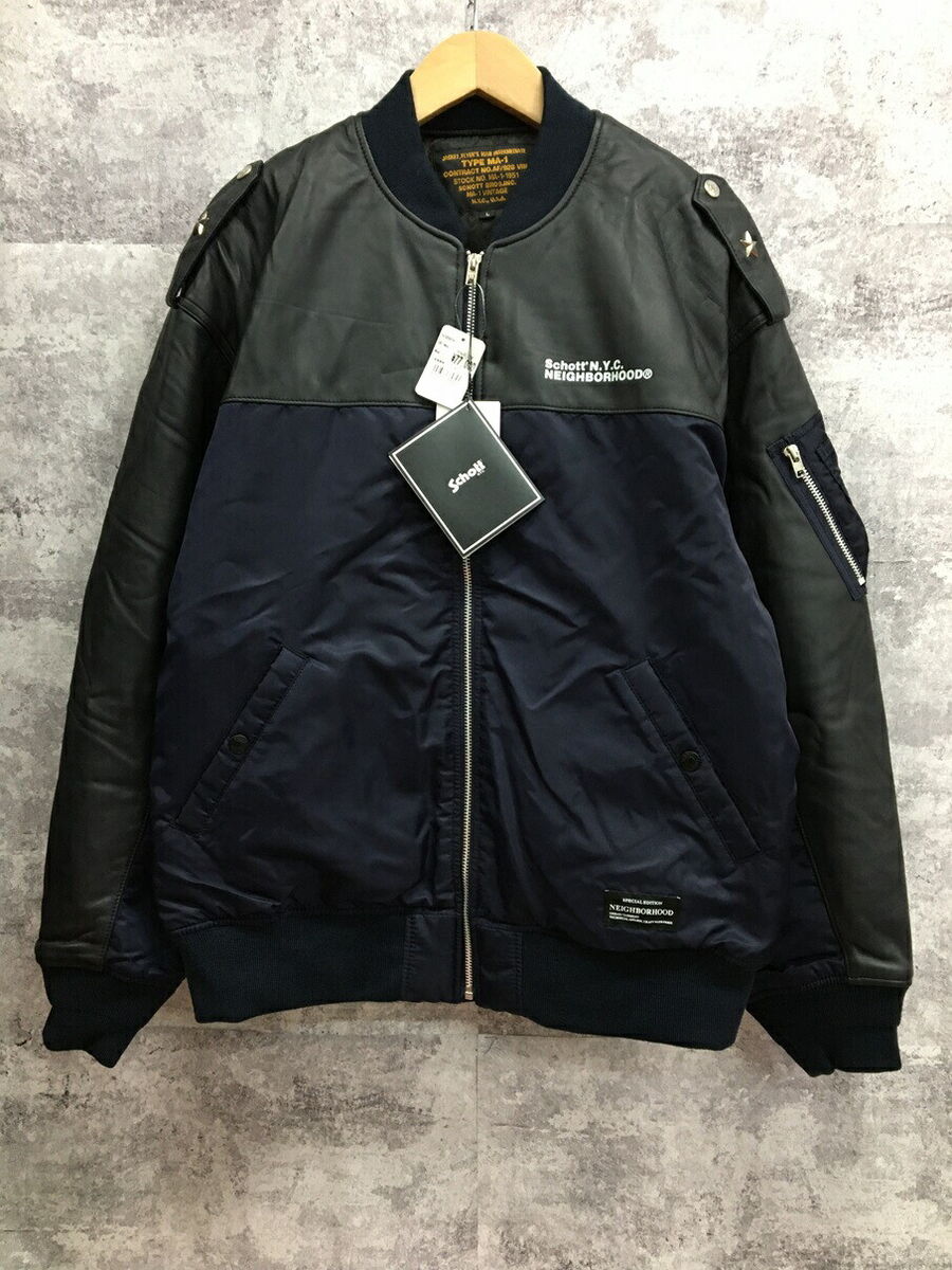 Neighborhood Nh X Schott. Leather Combi Ma-1 Jacket Shot Neighborhood Nh X Schott. Leather Combi Ma-1 Jacket Shot