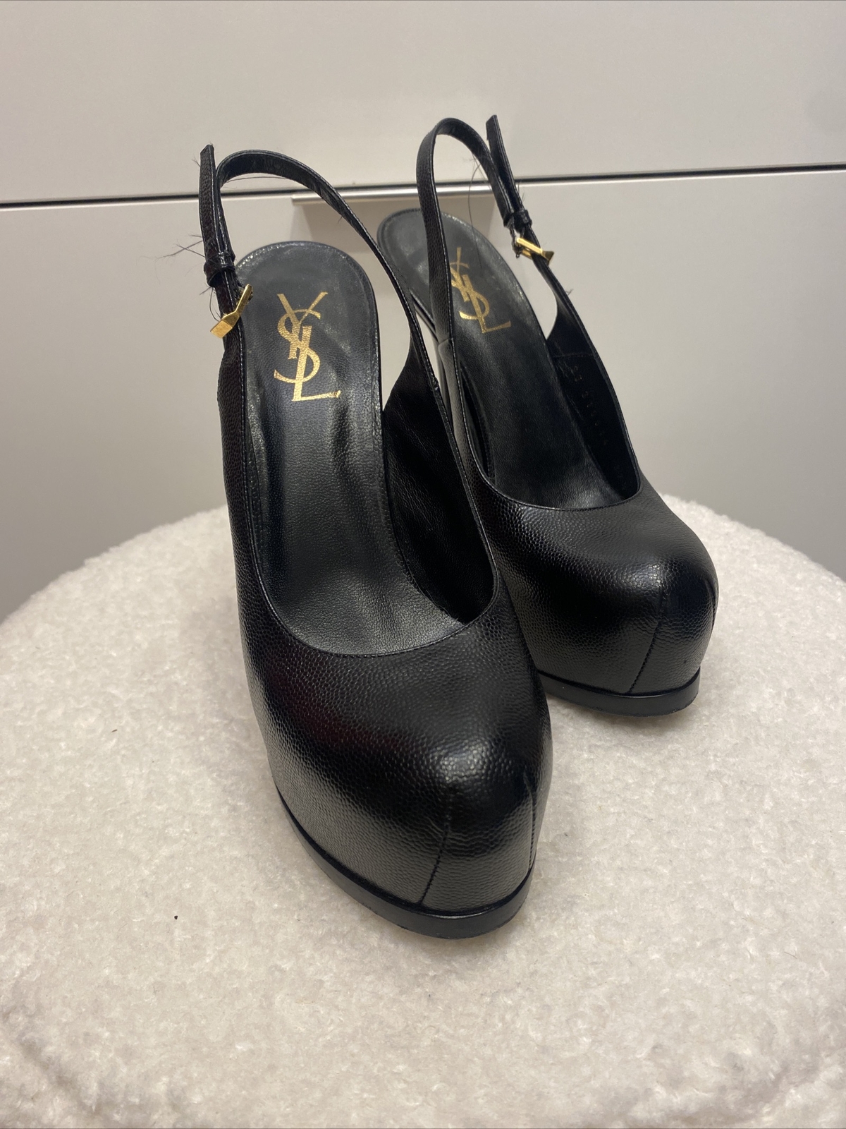Yves Saint Laurent Tribute YSL Tacchi neri plateau slingback in pelle 37 5