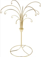 12 Arm Gold Toned Ornament Stand, Tree, 11.5" H x 10" W x 10" D