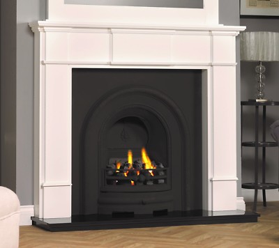 Cast Iron Black Granite White Surround Coal Fire Burner Fireplace