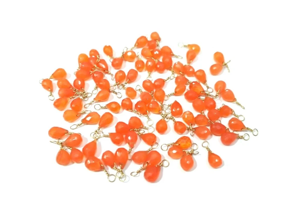 25 Pcs Natural Carnelian Teardrop Faceted 4x6-5x7mm Beads Gold Wire Wrapped Link - Image 3 of 4