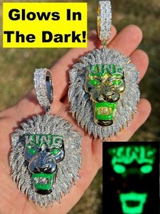 Authentic 925 Silver / Gold Plated Glows In The Dark LION KING Huge 3" Hip Hop Pendant CZ
