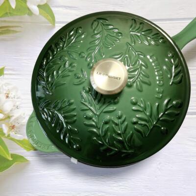 Le Creuset Saucier artichoke Green olive branch relief one-handed