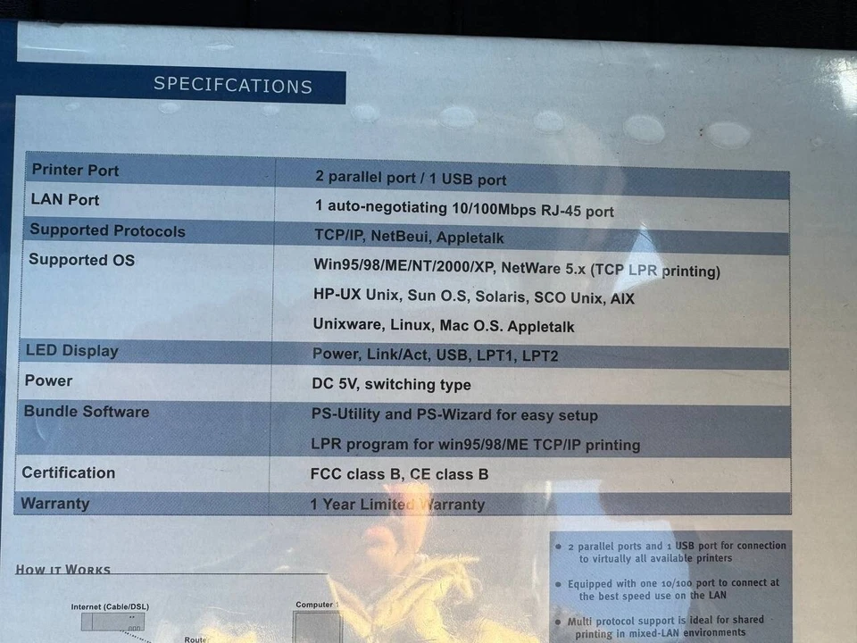 AirLink 3-Port Printer Server APSUSB2 w/ M1-12S05 power supply & ethernet cable - Image 3 of 4