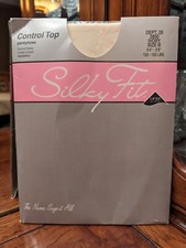 NOS Pair Of Sheer Silky Fit Control Top Pantyhose In Ivory B Up To 5' 10"
