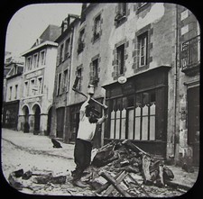Glass Magic Lantern Slide CUTTING FIREWOOD DOL C1890 PHOTO BRITTANY FRANCE