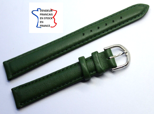 Bracelet De Montre En Cuir Véritable Vert Grain Requin - 14mm (neuf)