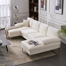 Living Room Furniture Couch U-Shaped Sectional Sofa 4 Seat, Gold Plated Legs