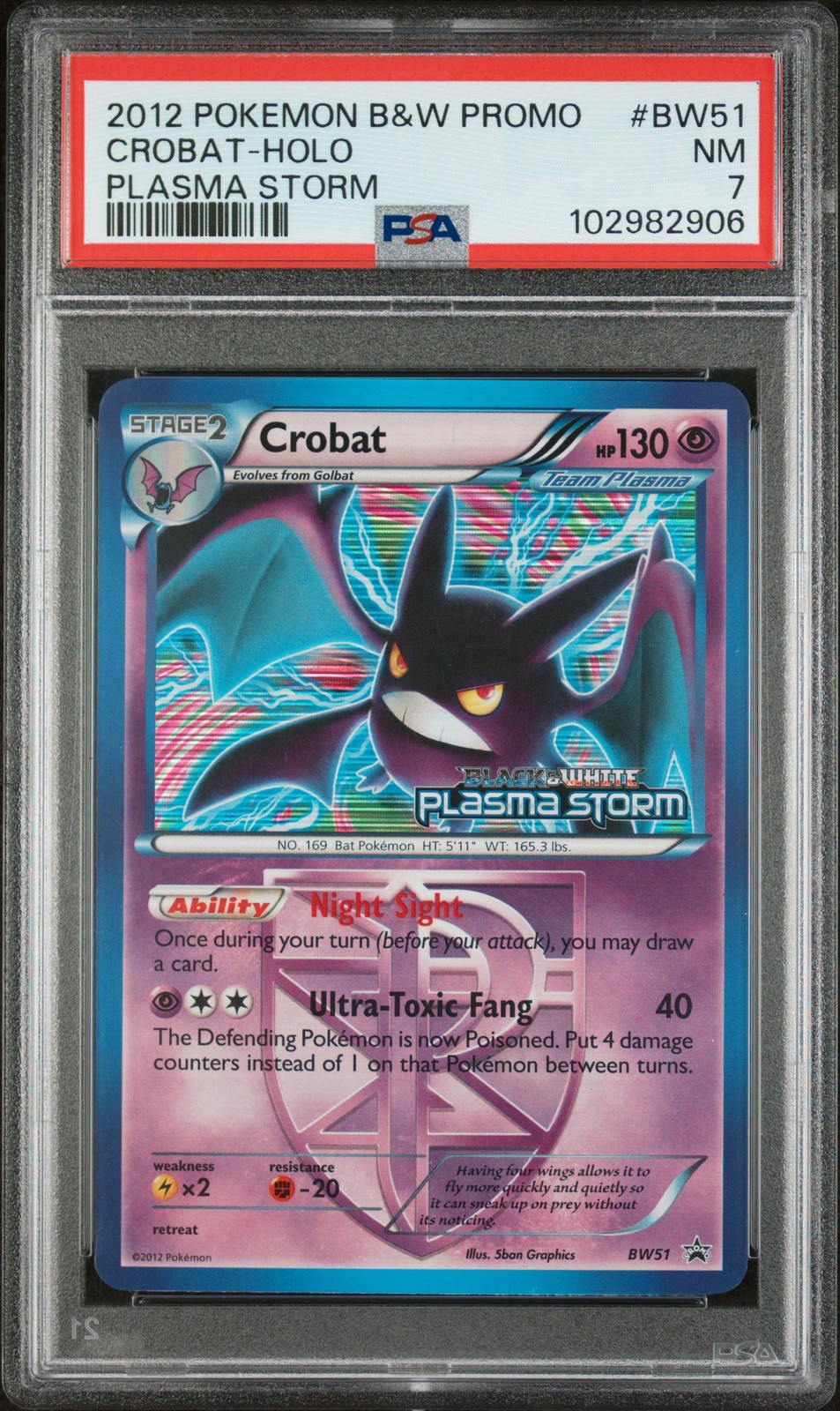 2012 Pokemon Black & White Promo Crobat #BW51 Plasma Storm PSA 7