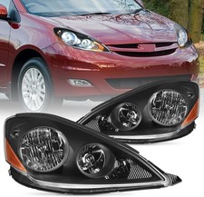 Headlight Assembly Compatible with 2006 2007 2008 2009 2010 Toyota Sienna Black