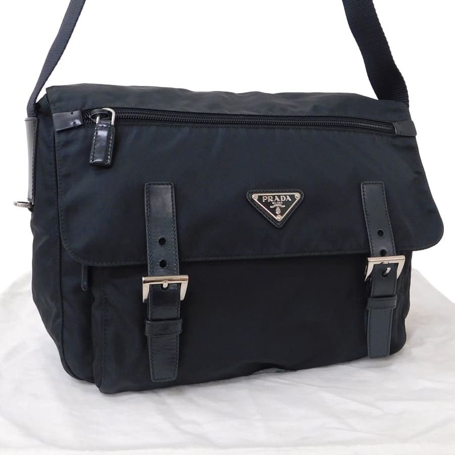 Prada Black Nylon Leather Messenger Shoulder Bag BT6671