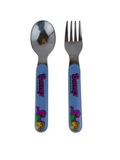 Vtg 1997 Barney The Dinosaur Blue Fork  Spoon Set Flatware