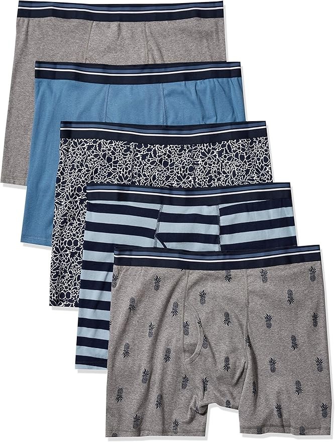 Amz Men's Underwear Boxer Briefs, Comfortable Cotton, Tag-Free, Pack of 5, Large