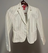 A Line White Blazer Sz 6 Pinstripe Fitted Stretch Womens Career Office Preppy