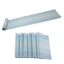 6 Placemats And Table Runner Set Washable Woven PVC Heat Resistant Blue