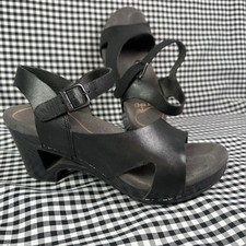 DANSKO Tasha Sandals Womens EU 36 US 6 Black Wood Cut-Out Wedge Comfort Heels