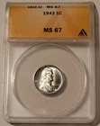 1943 Lincoln Wheat Steel Cent MS67 ANACS