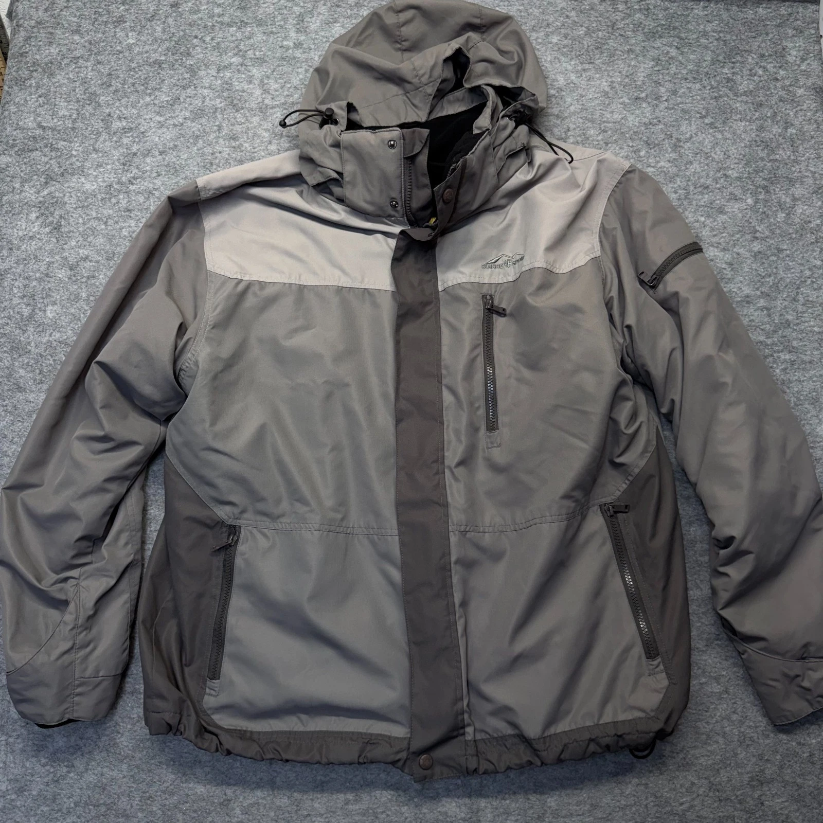 Suisse Sport Insulated Snowboard Jacket Mens Size XL Gray Fleece Lined Full Zip