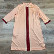 Vintage 70s Vanity Fair 3/4 Zip Robe Pink Nylon Housecoat Colorblock Large
