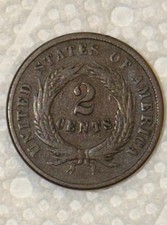 1864 US 2 Cent Copper Coin Philadelphia Business Strike Circulated