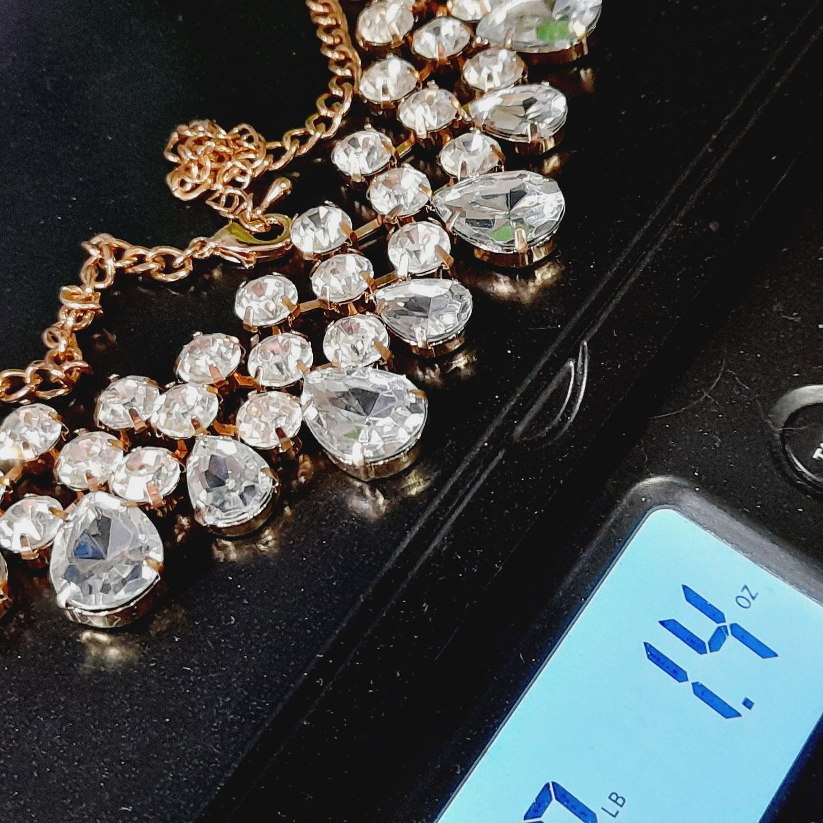 Clear Rhinestone Gold Tone Statement Necklace Bri… - image 6