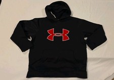 Under Armour Hoodie Youth Medium Black Gray Graphic Print Logo Coldgear Pullover