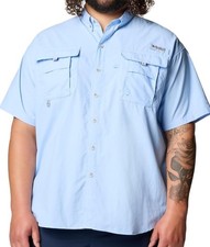 Columbia Men's PFG Bahama II Short Sleeve Shirt, Light Blue Fishing Shirt, Mediu