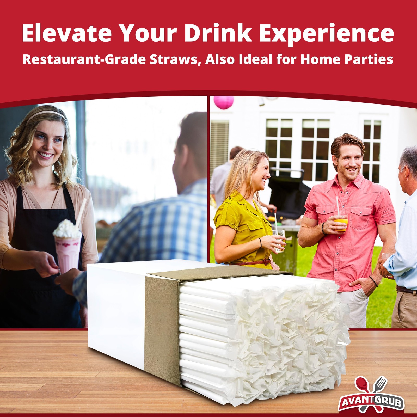 Avant Grub’s BPA-Free Big, Straws 300 Pack. Paper-Wrapped, Clear, Thick, &