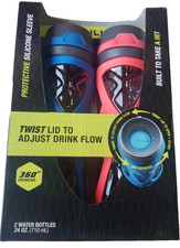 ZULU Twist Lid Water Bottles With Silicone Sleeve, 24 oz, 2 PACK Blue, Pink 