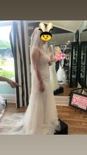 Beautiful  Sincerity Bridal   Wedding Gown Size 16 Ivory/Nude  Wedding Veil