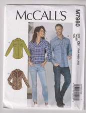 7980 McCALLS - Buttondown SHIRT Western Style - UNISEX Sz S/M/L, 34 to 44"Ch