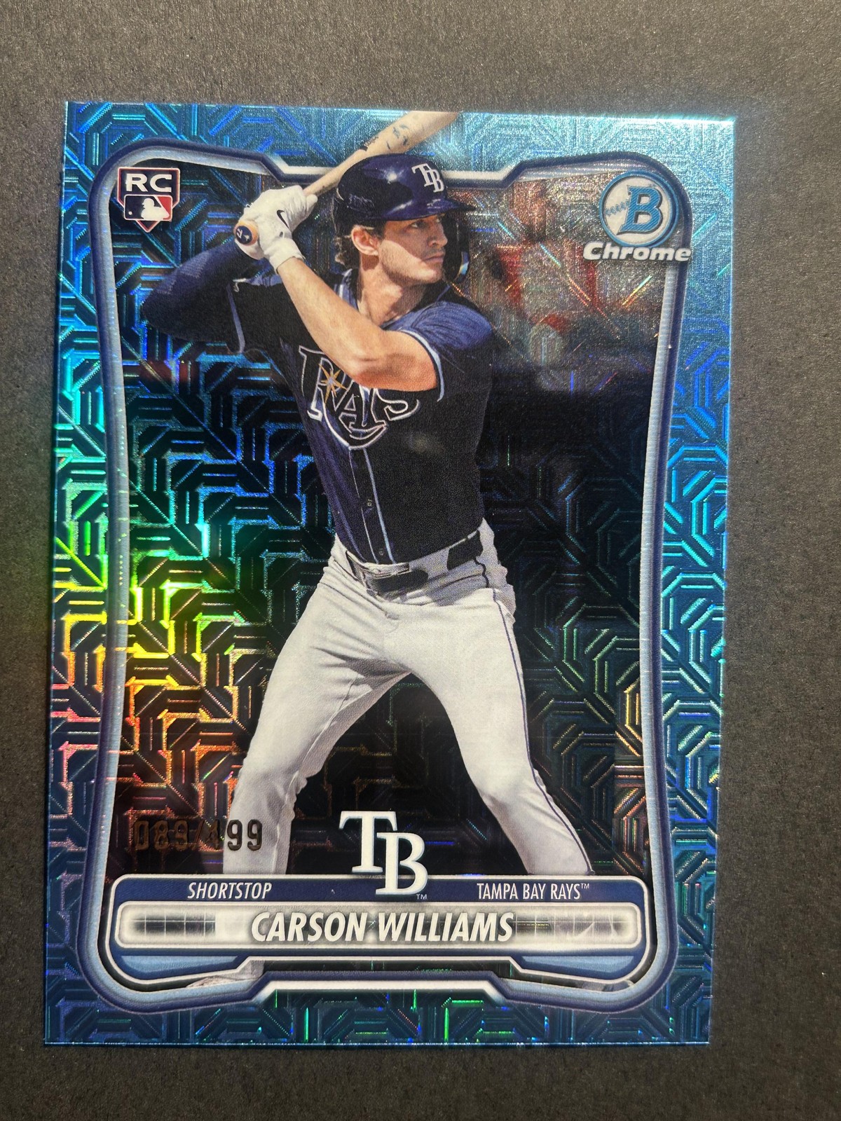 2026 Bowman #39 Carson Williams Chrome Mojo Sky Blue Refractors #/499
