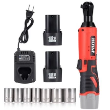 12V Electric Ratchet Wrench 3/8'' Cordless Right Angle Wrench Ratchet +2 Battery