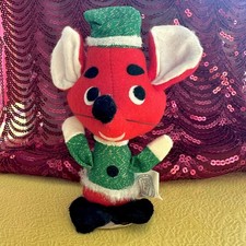 Vintage MCM Dakin Dream Pets Christmas Santa Mouse Felt Straw Kitschy Cut