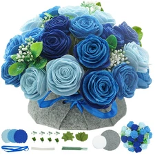 BAZIMA DIY Felt Flower Art Craft Kit Blue Rose Pot Bonsai Kit Floral Gifts Be...
