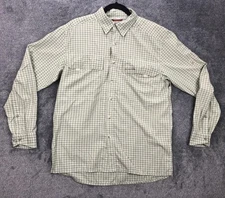 Simms Shirt Mens Large Green Plaid Long Sleeve Fishing Vented Button Up Outdoor