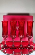 Stunning Cristal d’Arques Longchamp Red Champagne Flutes – Set of 4 – Boxed