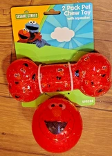 Sesame Street 2 pack Dog Chew Toy Squeaky Ball And Bone Elmo Video