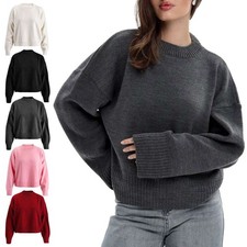 Womens Knitted Long Sleeve Tops Pullover Ladies Crew Neck Loose Jumper Sweater