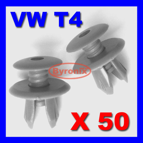 VW T4 T5 TRANSPORTER INTERIOR TRIM PANEL CLIPS DARK GREY X 50 - Picture 1 of 1