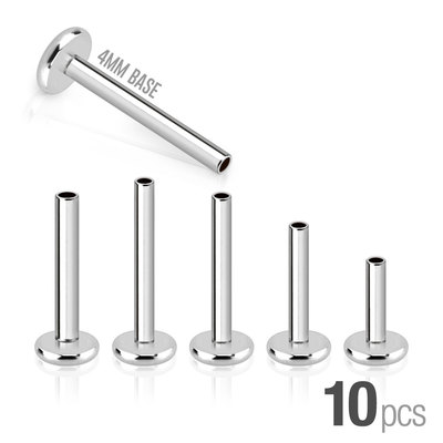 10 pcs of 316L Surgical Steel Internally Threaded Lip Labret Shaft Bar Stud 16G
