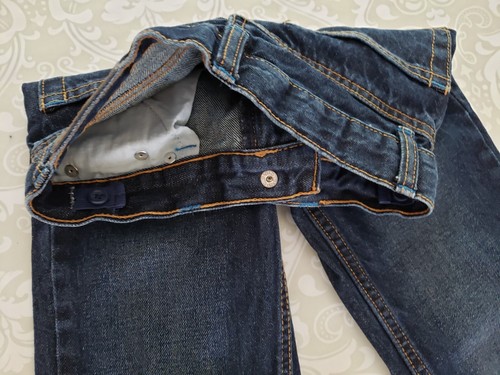 Lee Boy 7 Dark Denim Straight Blue Jeans Adjustable Waist 24" Waist 20" Inseam - Picture 2 of 4