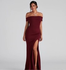 NEW RED FORMAL WOMENS OFF THE SHOULDER FLOOR LENGTH DRESS SIZE MEDIUM