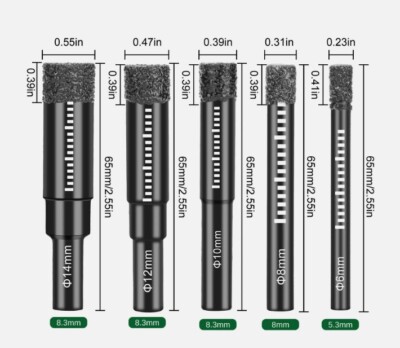 5 Pcs Dry Diamond Drill Bits Durable For Porcelain Granite Tile Ceramic