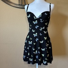 URBAN OUTFITTERS Black w/ Butterflies Cocktail Mini Dress Womens Small Fitted