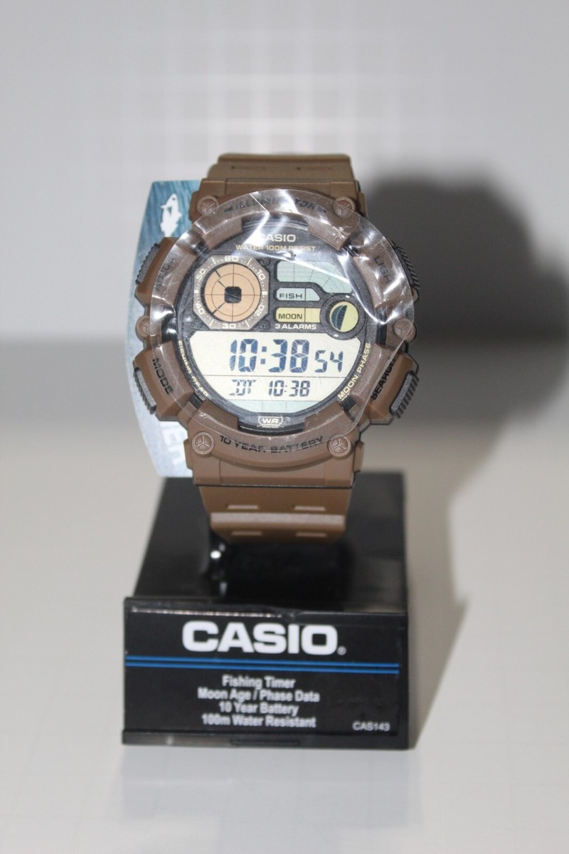 Casio Illuminator WS-1500H-5AV, orologio da uomo con batteria 10 anni, con fasi lunari, livello di pesca, marrone, Marrone, Cinturino
