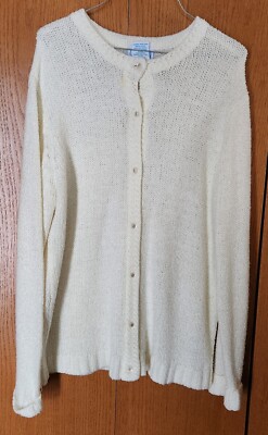 National Cardigan Sweater Classic Open Front Design Ribbed Trim & Button Large