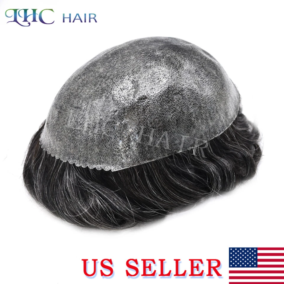 Mens Toupee Hairpiece All Poly Human Hair Replacement System Skin PU Wig For Men - Image 3 of 4